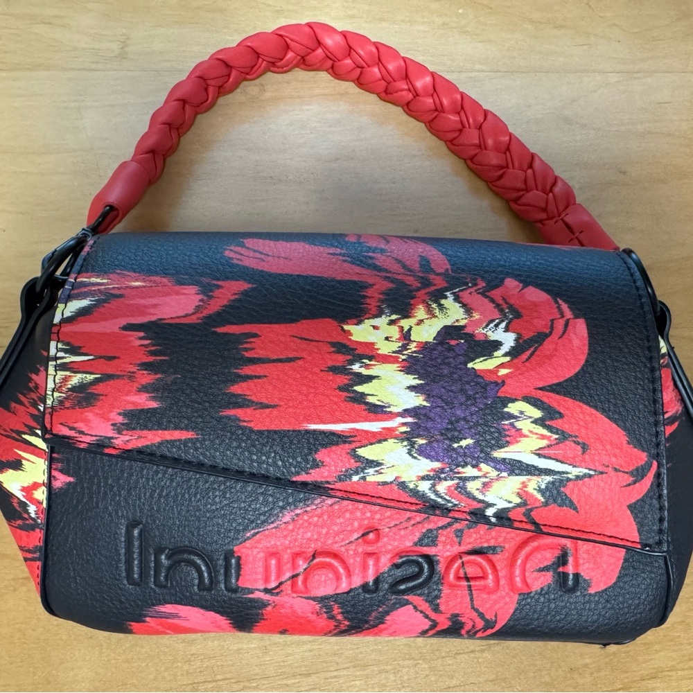 Desigual Black and Red Floral Shoulder Bag